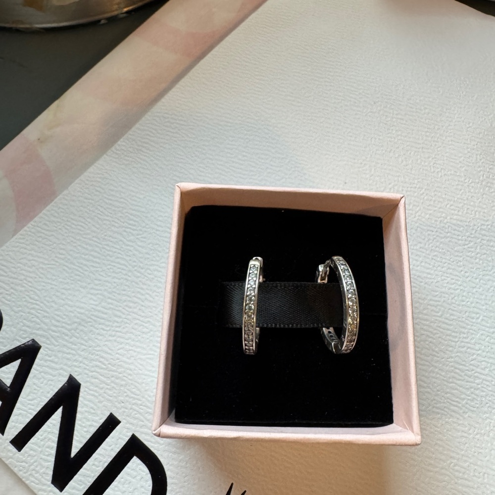 Pandora logo 925 silver Hoop Earrings